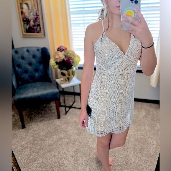 Lulus White and Silver Sequin Mini Dress - Size S - Picture 2 of 10